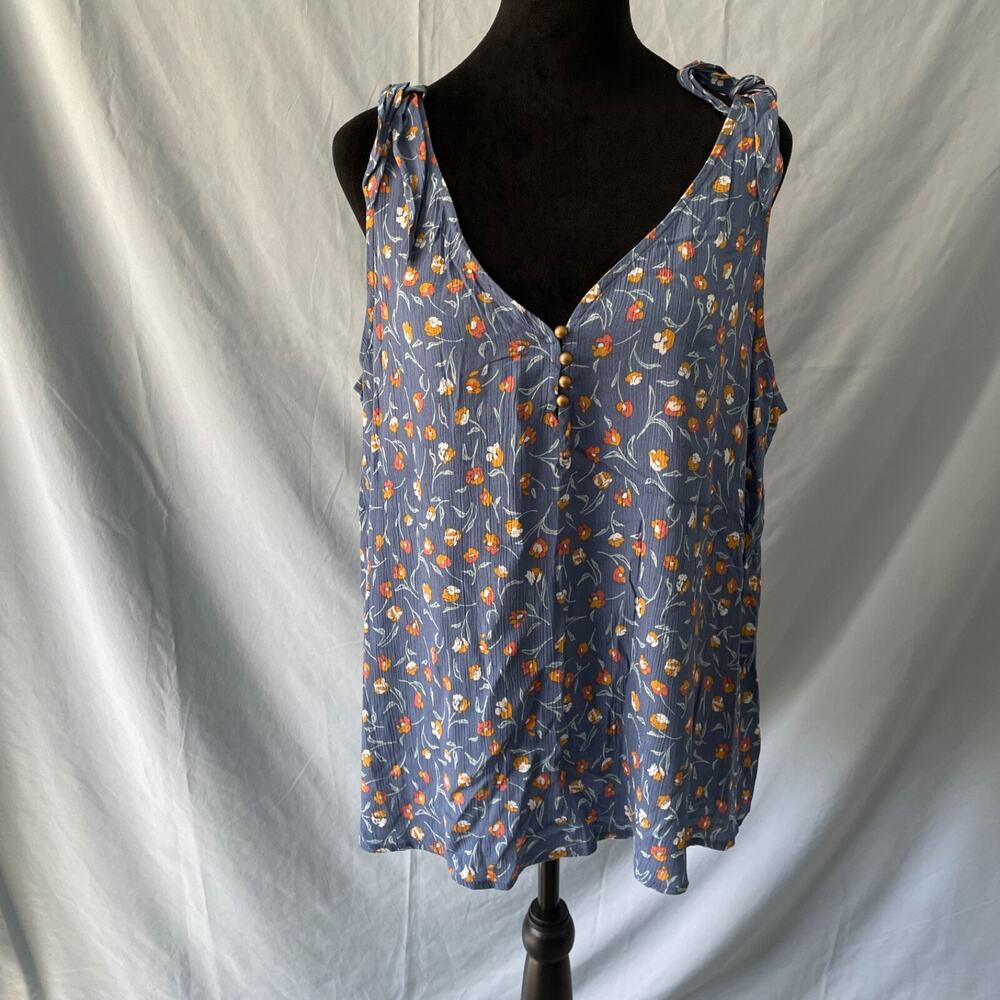 a.n.a. A New Approach Tank Top Blouse womens Petite XL Blue Floral V Neck Ladies